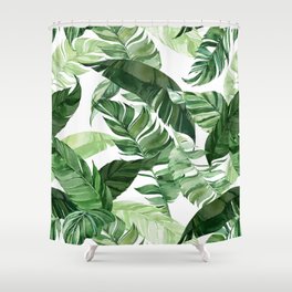 Green leaf watercolor pattern Shower Curtain