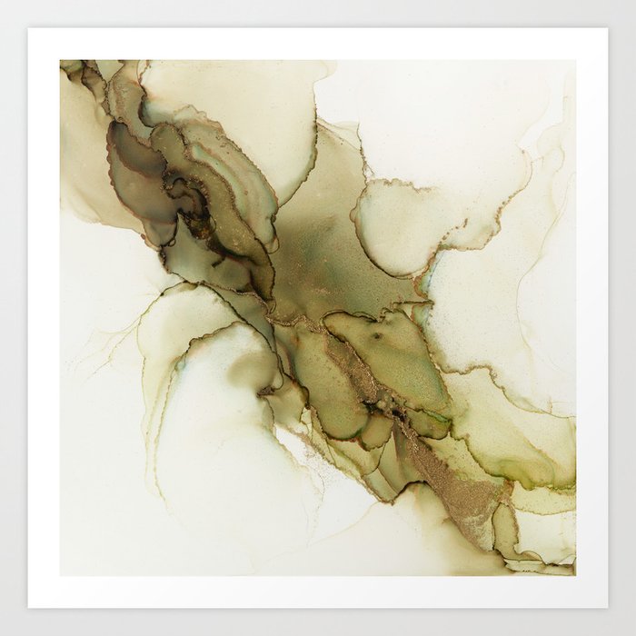 Olive Gold Earth Tones Abstract Ink Art Print