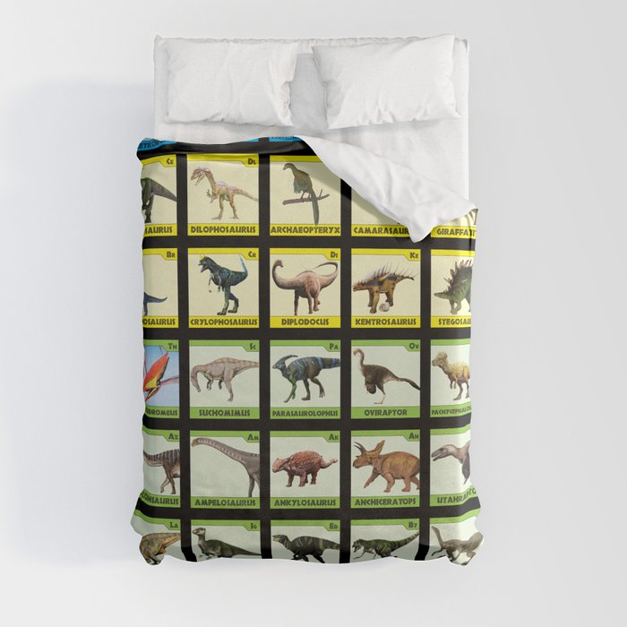 65 MCMLXV Prehistoric Periodic Table of Dinosaurs Pattern Duvet Cover