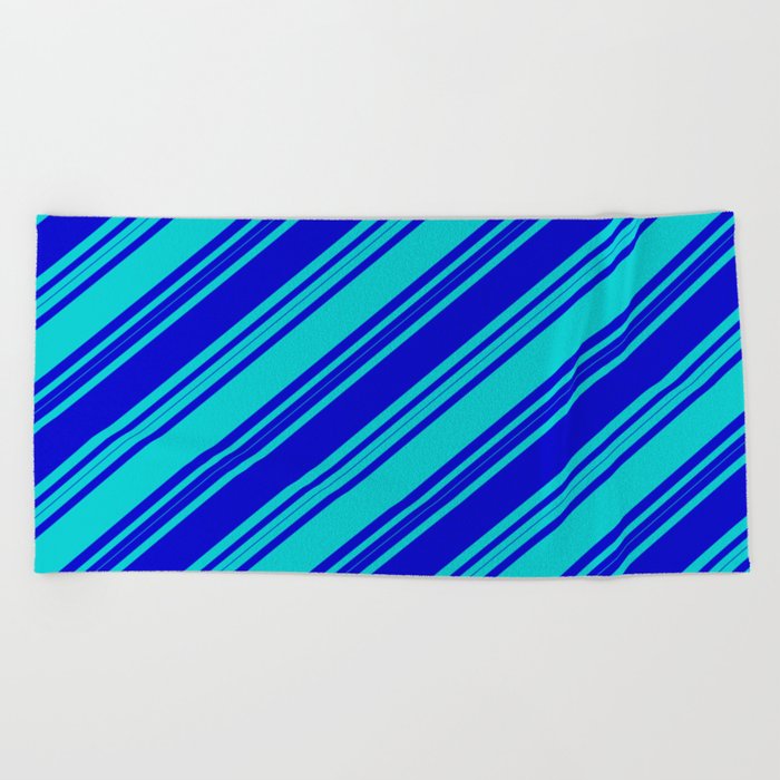 Blue & Dark Turquoise Colored Stripes/Lines Pattern Beach Towel