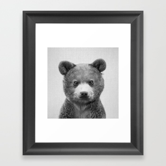 Baby Bear - Black & White Framed Art Print