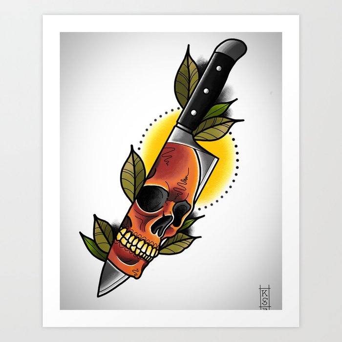 Skull Chef Knife Art Print by shuttleworthtattoo | Society6