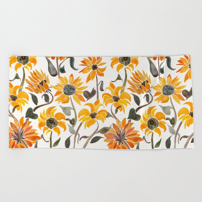 Sunflower Watercolor – Yellow & Black Palette Beach Towel