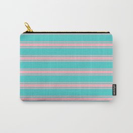 [ Thumbnail: Turquoise and Light Pink Colored Lines/Stripes Pattern Carry-All Pouch ]