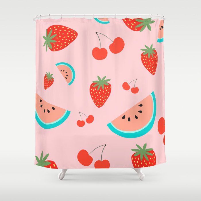 Fruit Salad (Pastel Pink) Shower Curtain