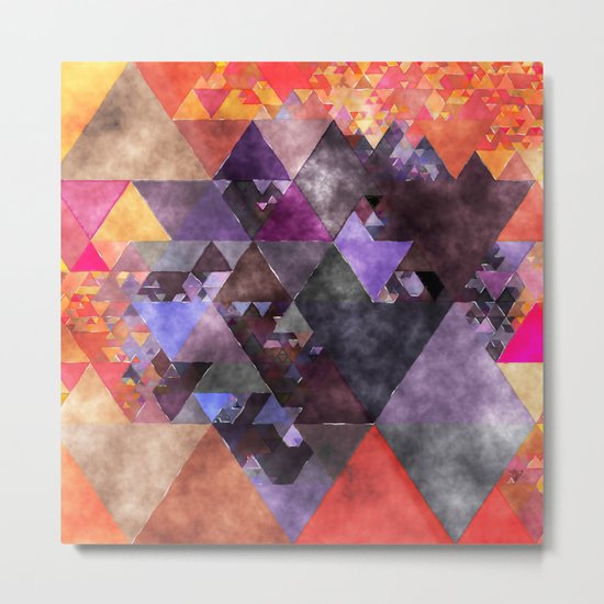 Fire red blue yellow triangle pattern - Watercolor illustration Metal Print