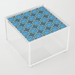 Floral Tile Art Design Pattern in Blue Acrylic Box