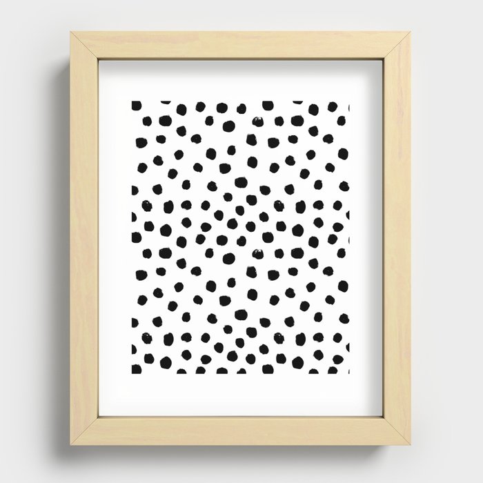 Preppy black and white dots minimal abstract brushstrokes painting illustration pattern print Recessed Framed Print