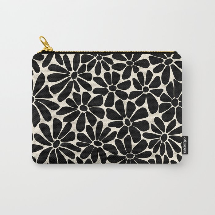 Black and White Retro Floral Art Print  Carry-All Pouch