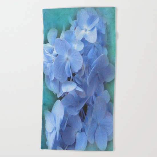 Blue Hydrangea on Green Beach Towel