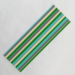 [ Thumbnail: Green, Turquoise, Dim Grey, and Bisque Colored Striped/Lined Pattern Yoga Mat ]