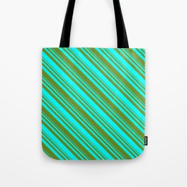 [ Thumbnail: Aqua & Green Colored Lined Pattern Tote Bag ]