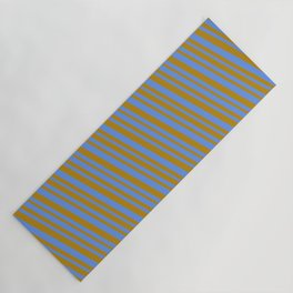[ Thumbnail: Cornflower Blue and Dark Goldenrod Colored Pattern of Stripes Yoga Mat ]