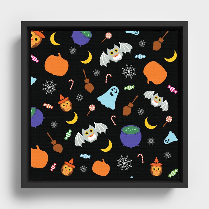 Halloween Seamless Pattern Framed Canvas