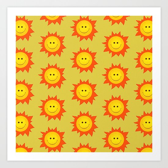 Happy Cartoon Sun Pattern Art Print
