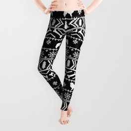 Great Pyrenees fair isle dog breed silhouette christmas pattern black and white Leggings
