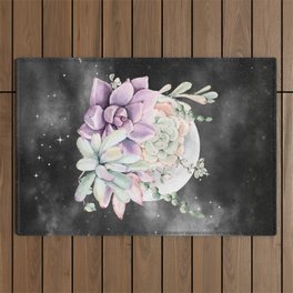 Succulents Full Moon Night Sky by Nature Magick Outdoor Rug