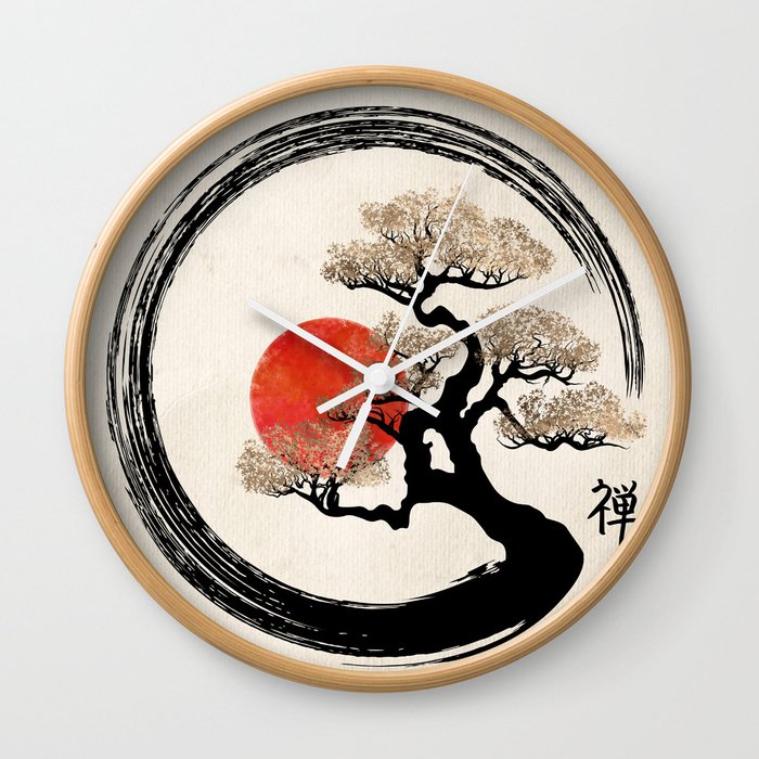 Enso Circle and Bonsai Tree on Canvas Wall Clock