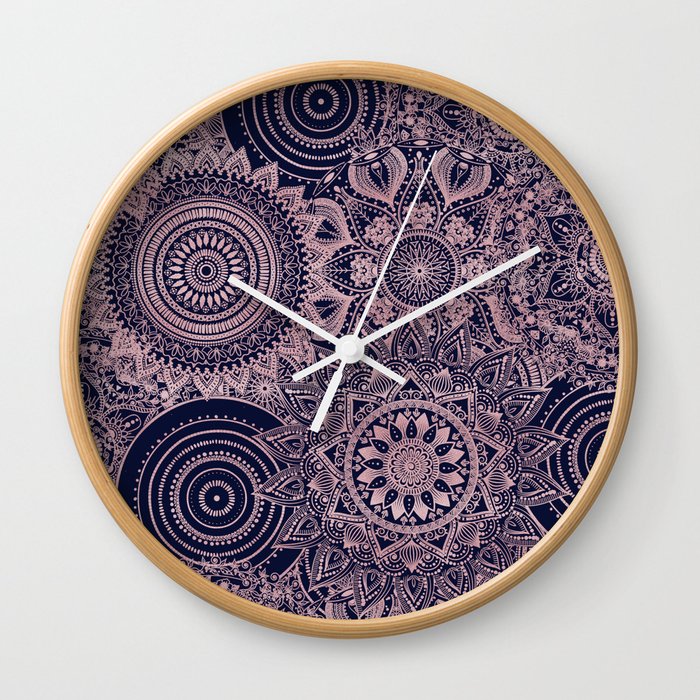 Rose Gold Mandala Collection Blue Design Wall Clock