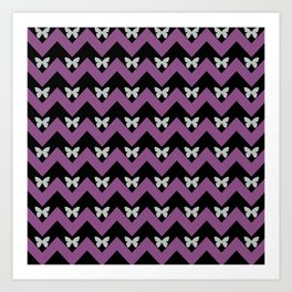 Black And Purple Zigzag Chevron And Butterfly Pattern Art Print