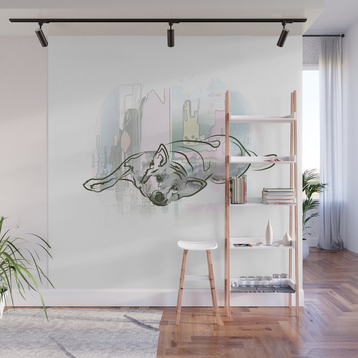 Pencil Drawing Of A Dog On A City Background Wall Mural By Pa21