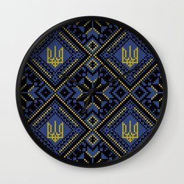 Ukrainian colors tricot style art for home decoration. Wall Clock