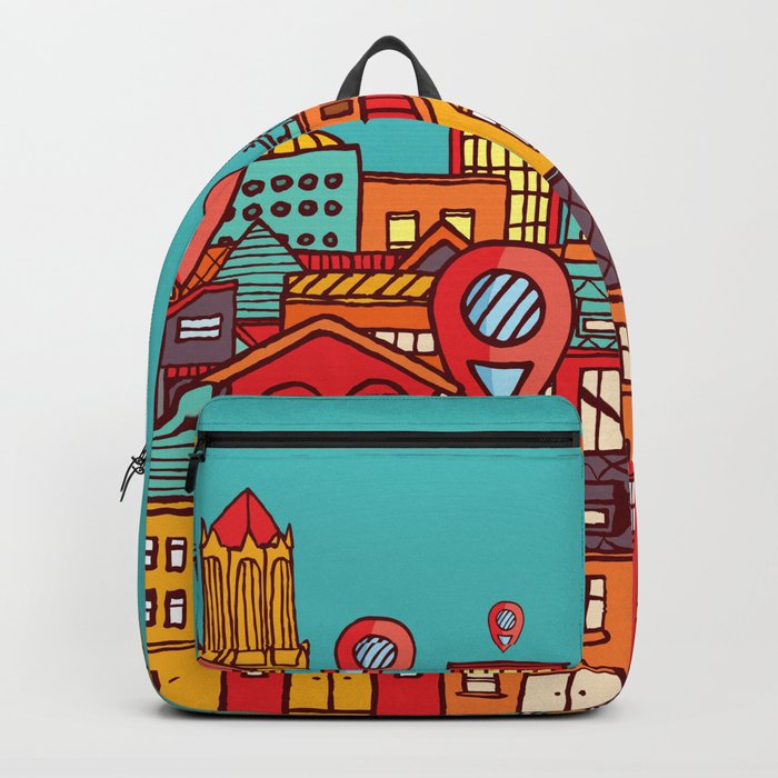 Cartoon city architecture Backpack