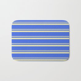 [ Thumbnail: Pale Goldenrod & Royal Blue Colored Stripes/Lines Pattern Bath Mat ]