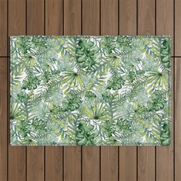 Seamless watercolor illustration of tropical leaves Outdoor Rug