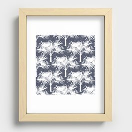 70’s Tropical Palm Trees White on Navy Recessed Framed Print