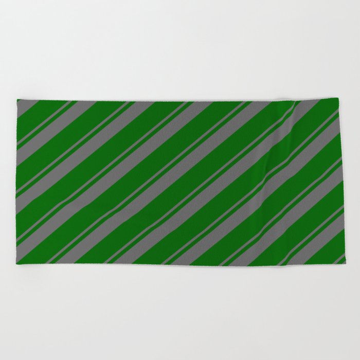 Dim Grey & Dark Green Colored Lined Pattern Beach Towel