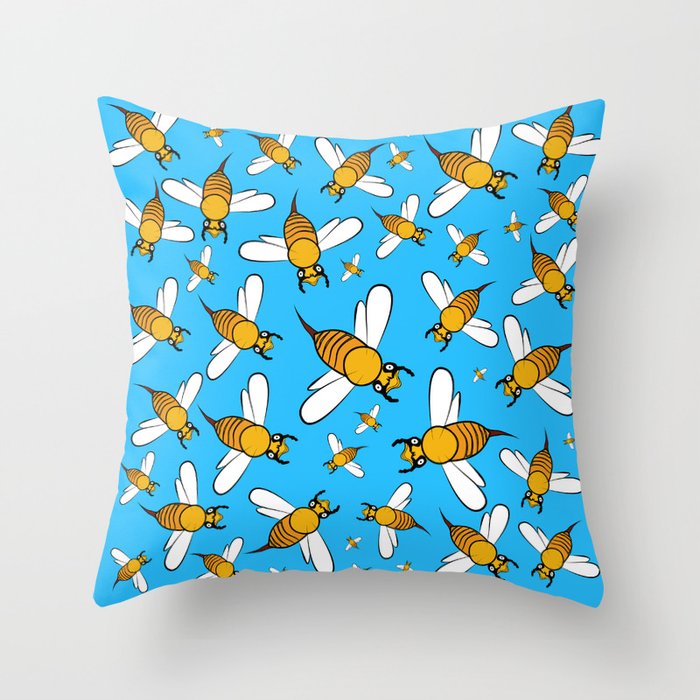 Bee pattern in blue Throw Pillow