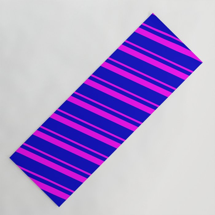 Blue and Fuchsia Colored Striped Pattern Yoga Mat