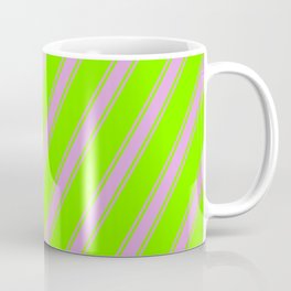 [ Thumbnail: Chartreuse & Plum Colored Striped/Lined Pattern Coffee Mug ]