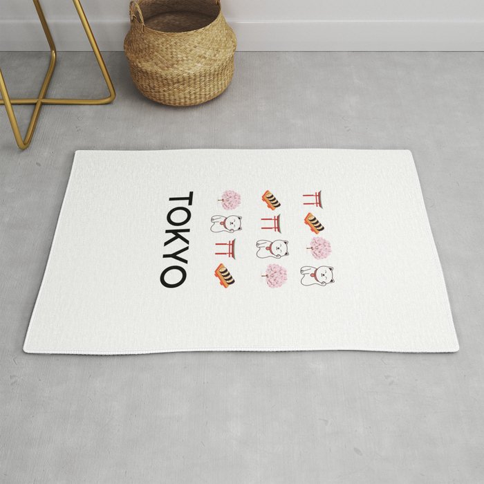 Tokyo Retro Illustration Art Decor Boho Vacations Modern Decor  Rug