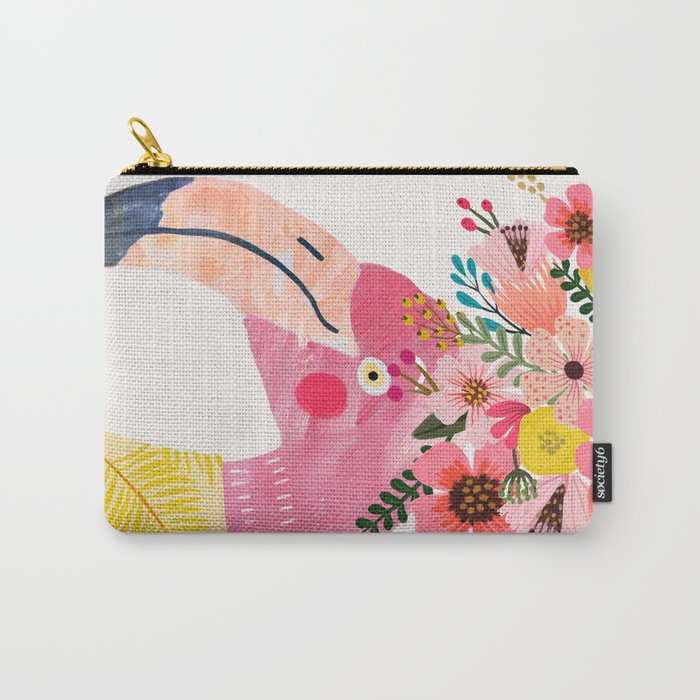 Pink flamingo with flowers on head Carry-All Pouch