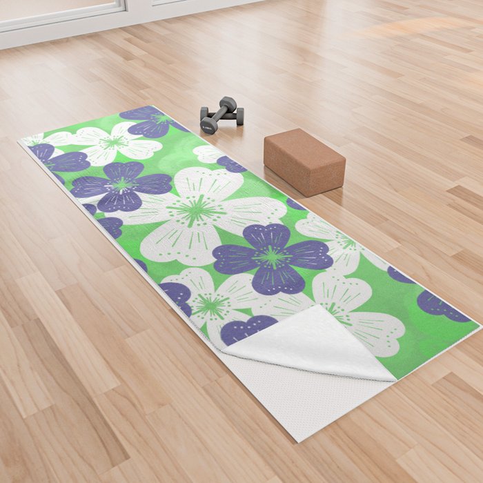 70’s Desert Flowers Periwinkle on Green Yoga Towel