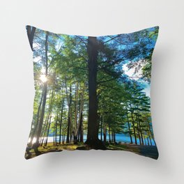 Tree Grove & Lake Sunrise Throw Pillow