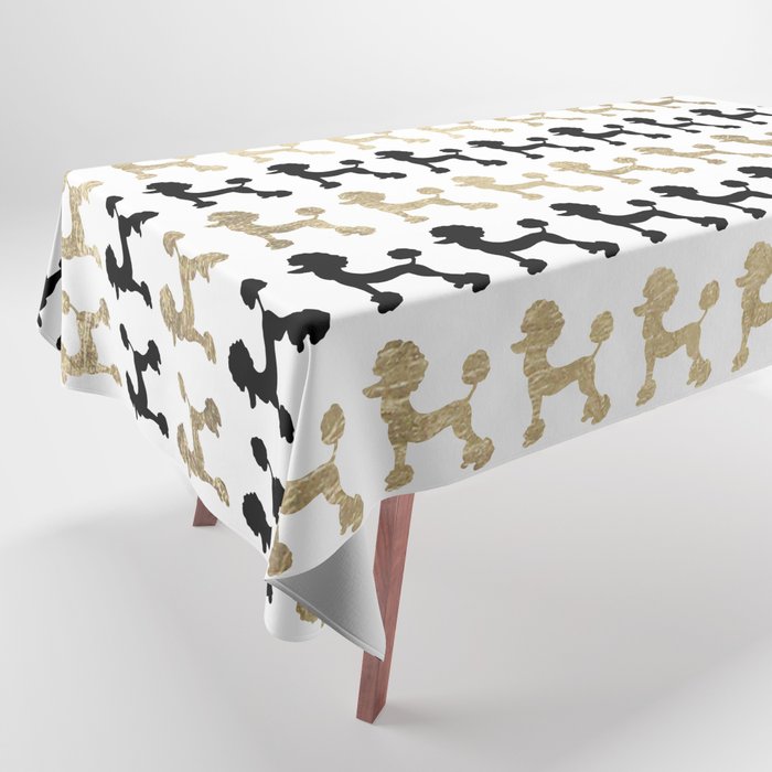 Elegant trendy black gold cute poodle dogs pattern Tablecloth