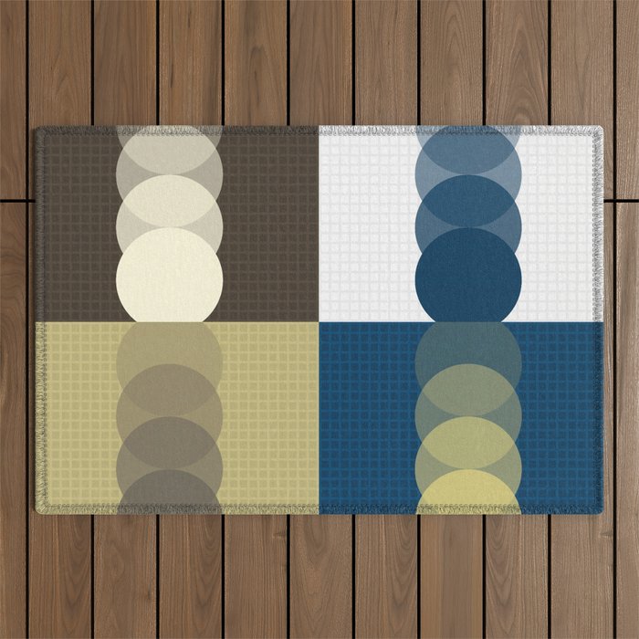 Grid retro color shapes patchwork 4 Outdoor Rug