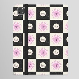 Sun & Moon Checkered Pattern Black & Cream iPad Folio Case