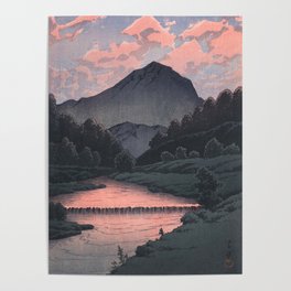 Hasui Kawase, Mount Kamagadake, Hida At Dusk - Vintage Japanese Woodblock Print Art Poster