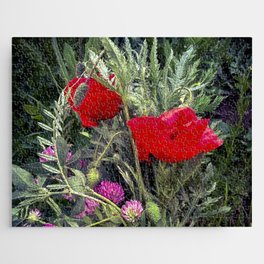 Summer poppy and clover flowers bouquet Jigsaw Puzzle