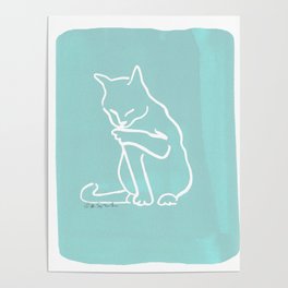 Cat Bath in Blue Poster