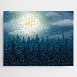 Magical Midnight Moon Misty Forest Jigsaw Puzzle