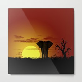 Sunset and elefant Metal Print