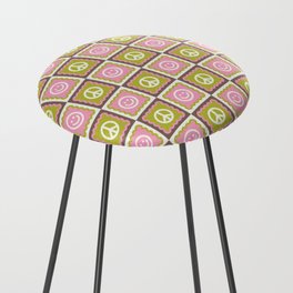 Funky Checkered Smileys and Peace Symbol Pattern  Counter Stool