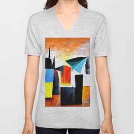 Abstract City V Neck T Shirt