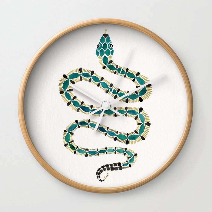 Emerald & Gold Serpent Wall Clock by Cat Coquillette Society6