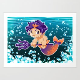 Baby triton with trident in his hands. Art Print